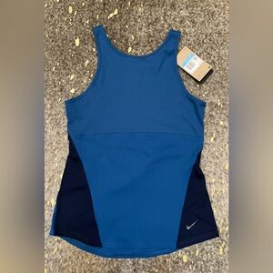 Nike Yoga DRI-FIT Women’s Blue Tank in Slim Fit with back cut out NWT Size:M